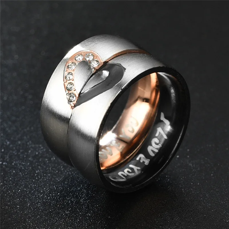 Уникальное необычное кольцо Pinksee в форме половины сердца Я тебя люблю свадебное