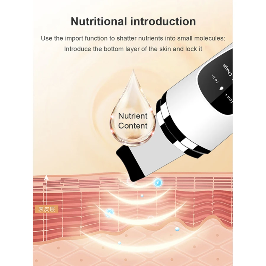 

Ultrasonic Facial Skin Scrubber Cleaner Ion Acne Blackhead Remover Peeling Shovel Cleaner Facial Cleansing Massager Skin Care