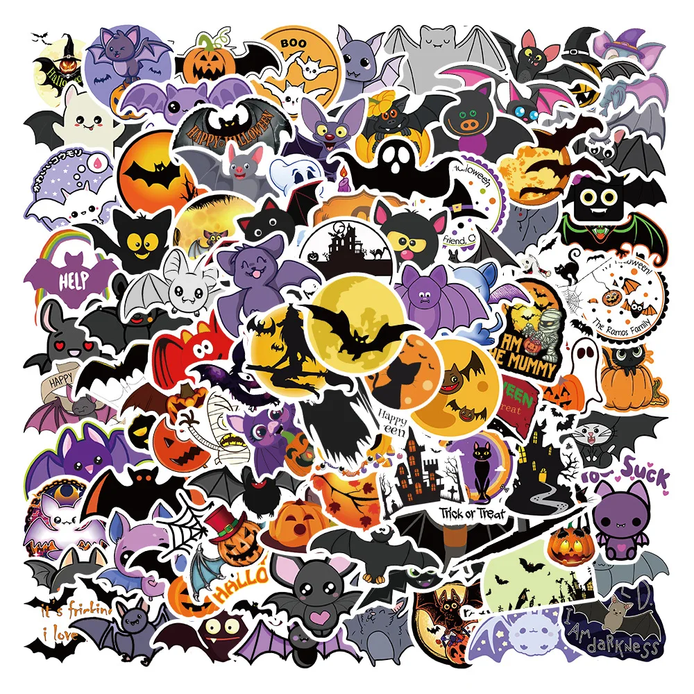 

10/50/100pcs Cool Halloween Bat Chiroptera Cartoon Stickers Decoration on Laptop Car Guitar Suitcase Waterproof Sticker Kid Toy