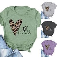 new womens loose casual t shirt be kind leopard print matching clothes printing fashionable personality womens clothing