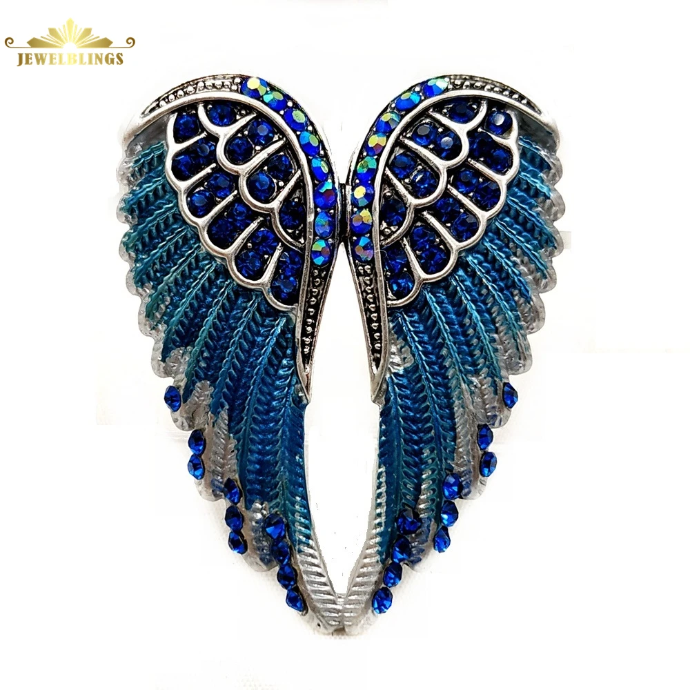 Gothic Vintage AB Crystal Accent Enameled Metallic Blue Angle Wing Brooches Pins Art Nouveau Women Coat Gift Wrap Jewelry | Украшения и