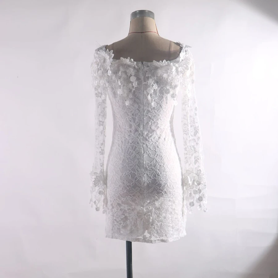 Женское облегающее платье с длинным рукавом Белое Облегающее мини-платье