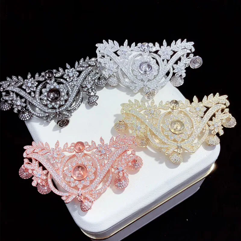 

66x40mm golden plated cubic zircon Micro Pave flower pendant tassel accessories