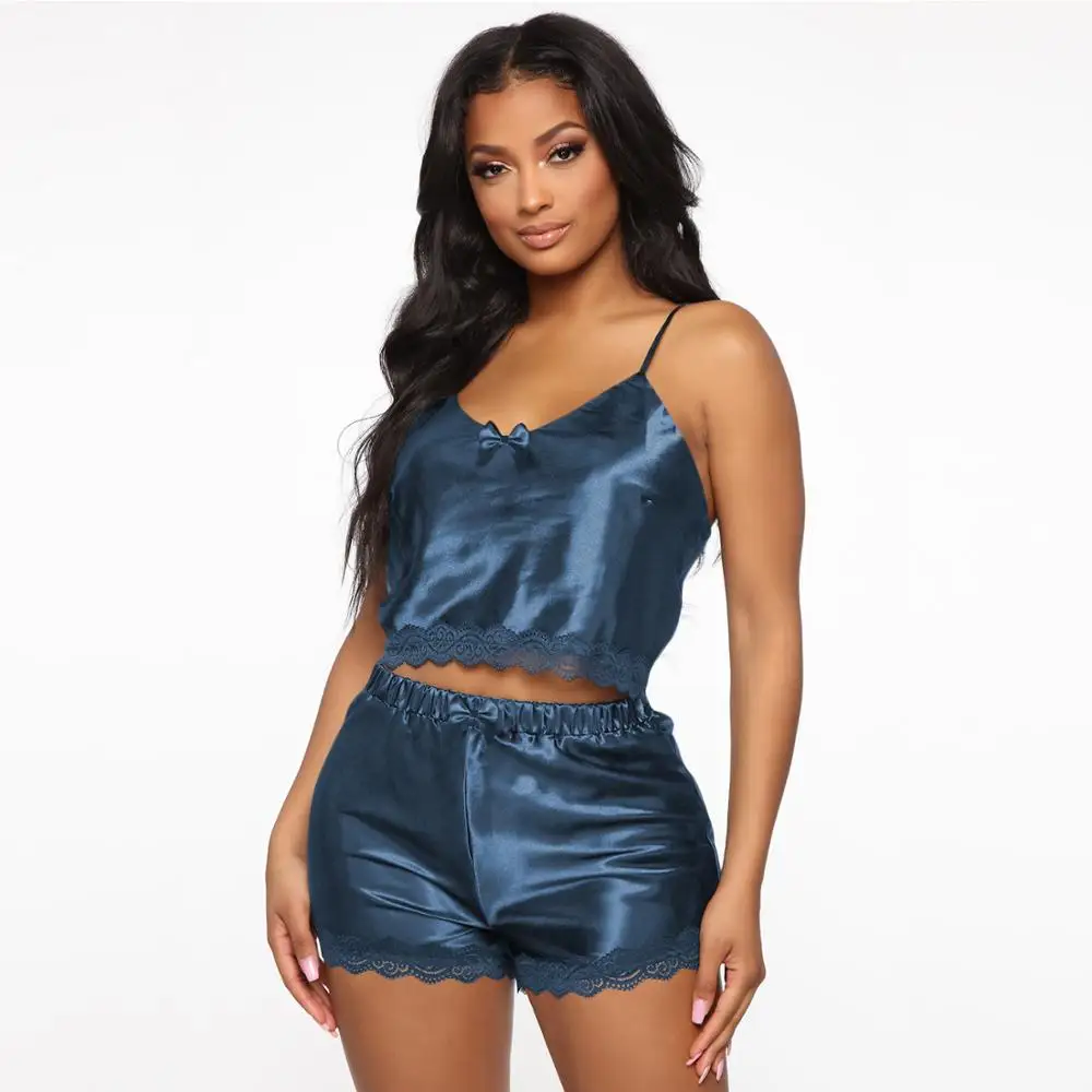 

2020 Europe Summer sexy solid color nightclub two piece fashion slim U-neck sleeveless camisole and shorts women's suit