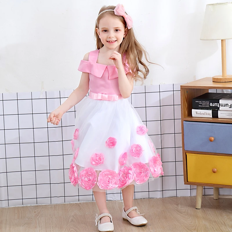 Little Girl Ceremonies Dress Rose Children's Clothing Tutu Kids Dresses For Girls Clothes Wedding Party Gown Vestidos Robe Fille | Детская