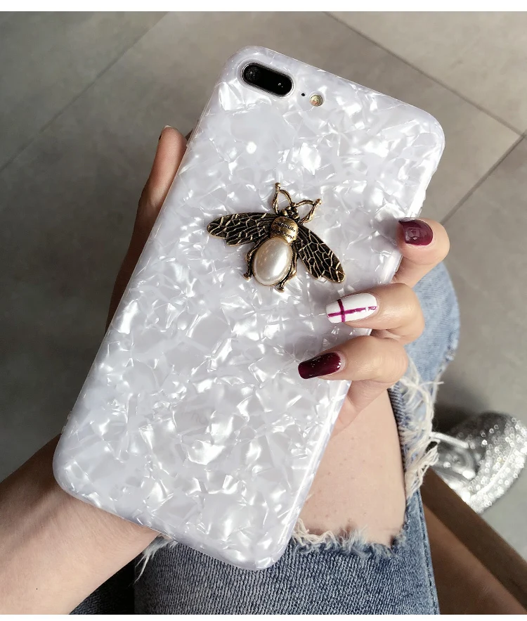 Модный металлический чехол для телефона с рисунком пчелы для iPhone 6, 6s, 7, 8 Plus, X, XR, XS Max, роскошный красивый мягкий силиконовый чехол
