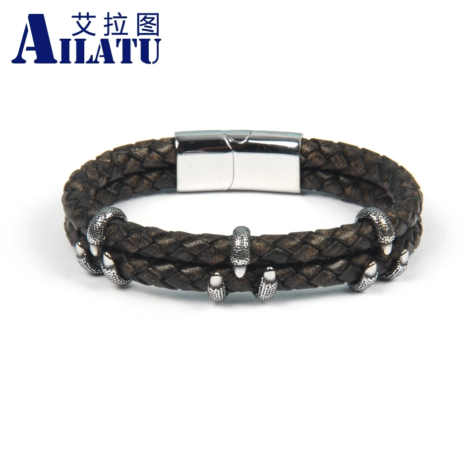 Bangles Bracelets Ailatu Stainless Steel New Leather Men Male Charm Hand Made Genuine Magnetic Buckle Present Gift |Плетеные