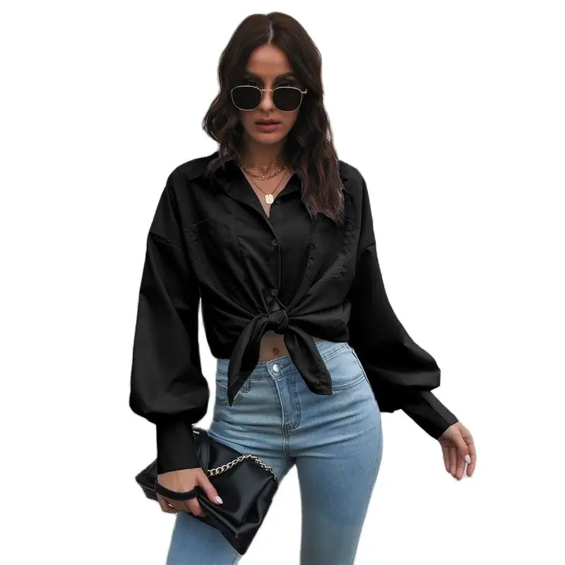 

Spring And Autumn New Lantern Sleeve Shirts Women Clothing Top Long Sleeve Shirt Ladies Loose Casual Black Blouse Chemise Femme