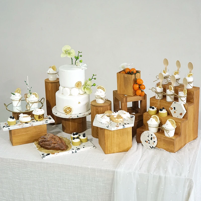 

Wedding Dessert Table Layout Props Naturall Wood Cake Display Stands Creative Multi-Function Desserts Cupcake Plate
