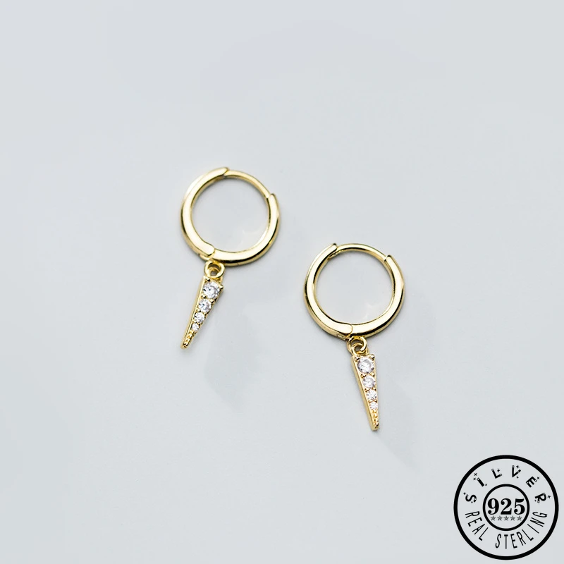 925 Sterling Silver Small Triangle Rose Gold Color Plated Hoops Piercing Cubic Zircon Earrings Ear Rings Fine Jewelry for Women | Украшения