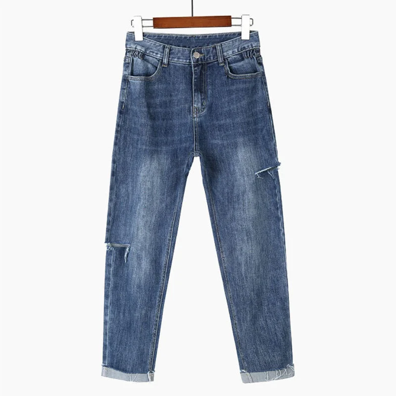 Женские штаны шаровары Джинсовые весенние рваные Отбеленные джинсовые брюки с