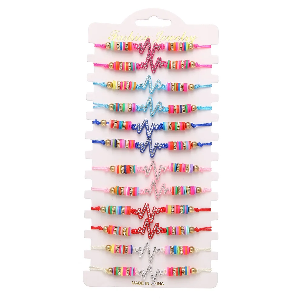

12 Pcs/Sets Hand Woven Crystal Rubber Bracelet 2021 Fashion Water Wave Color String Bracelet for Women's Jewelry Pulseras Mujer