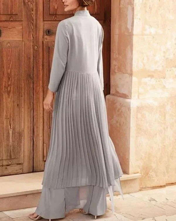 

2021 women's autumn fashion casual chiffon cardigan wide leg pants two-piece suit