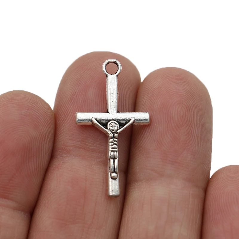 

Подвеска с крестом из античного серебра, 20 шт., Иисус, Подвески для изготовления ювелирных изделий, браслет «сделай сам», аксессуары 28x15 мм