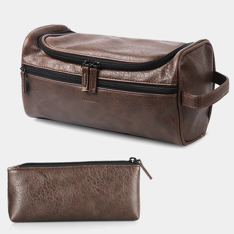 

Men's Vintage PU Leather Washing Storage Bag Large & Portage Travel Makeup Toiletry Bag For Women Neceser Mujer