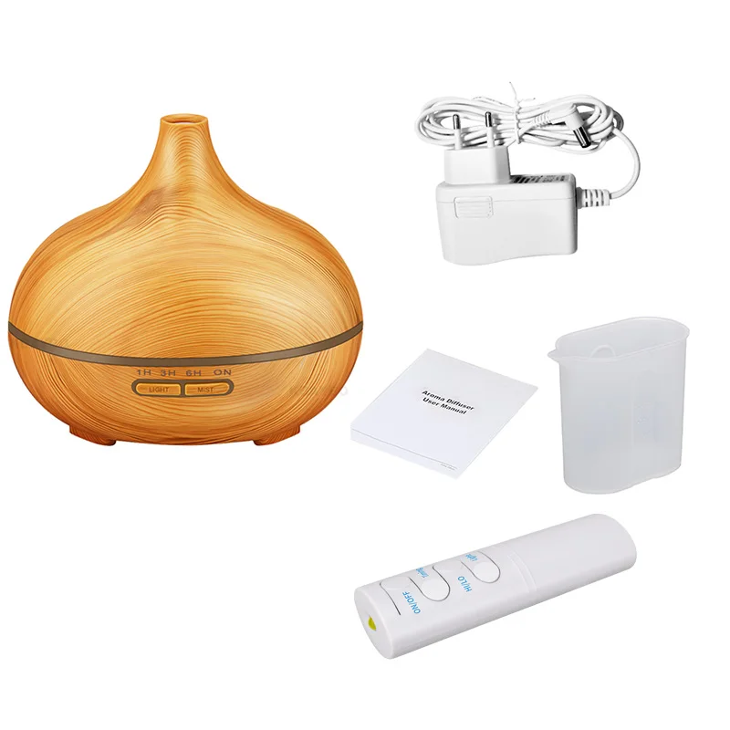 

550ML Remote Control Wood Grain Cool Mist Humidifier Ultrasonic Aroma Essential Oil Diffuser Office Home Living Yoga