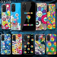 qxtq smile flower m murakami tempered glass phone case cover for samsung galaxy note s 9 10 20 21 e plus ultra m 31 51 fe black