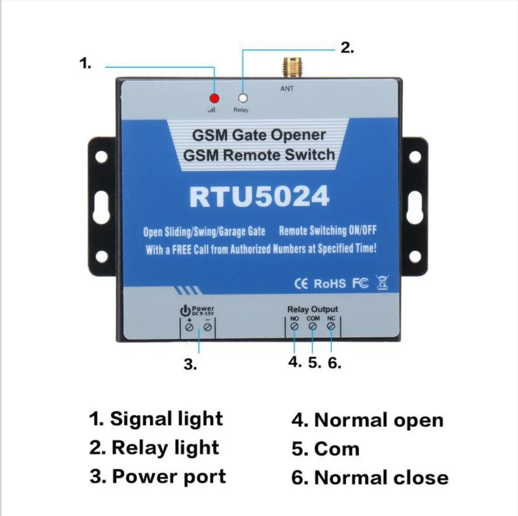 

RTU5024 GSM Gate Opener Relay Switch Wireless Remote Control Door Access Long Antenna Free Call 850/900/1800/1900MHz Door Opener