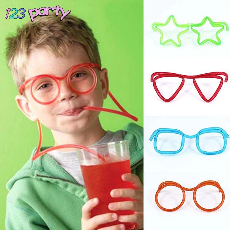 123 Веселая мягкая пластиковая солома смешные очки гибкие питьевые игрушки для