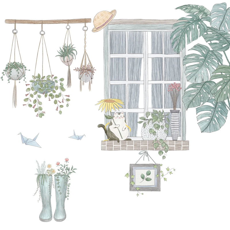 

DIY Green Plants Modern Home Decoration Wall Sticker Paintings for Living Room Bedroom Wall Decals Poster Wallpaper