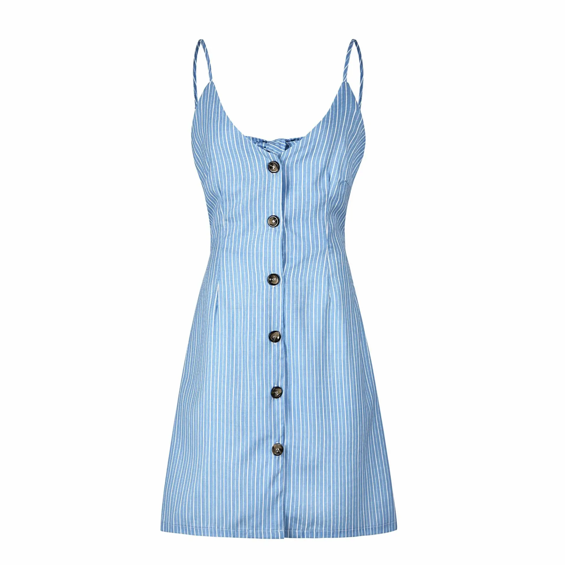 

Summer New Style Women's Single Row Button Printing Sling Halter Strap Bow Knot Holiday A-line Beach Dress