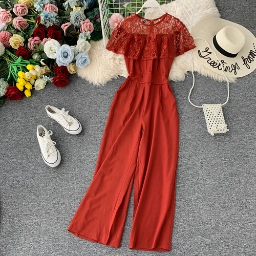 Женский кружевной комбинезон Ажурный с цветочной вышивкой и оборками высокой