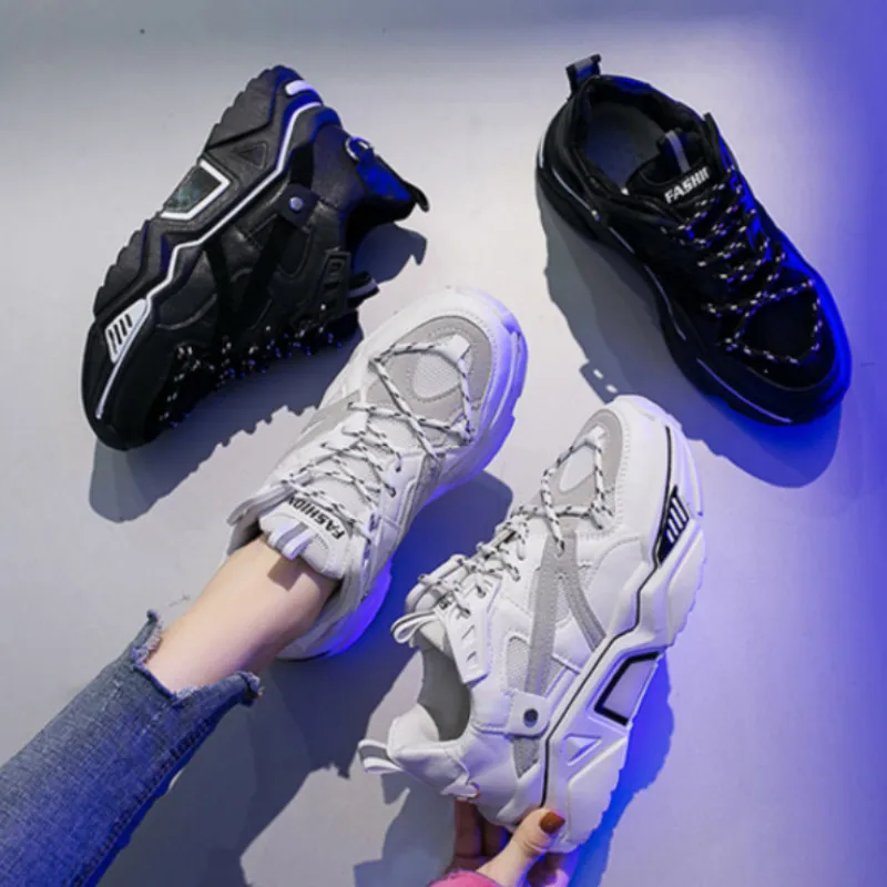 Women Sneakers White Fashion Retro Platform Running Shoes Lady summer footwear Breathable zapatillas de mujer N4-13