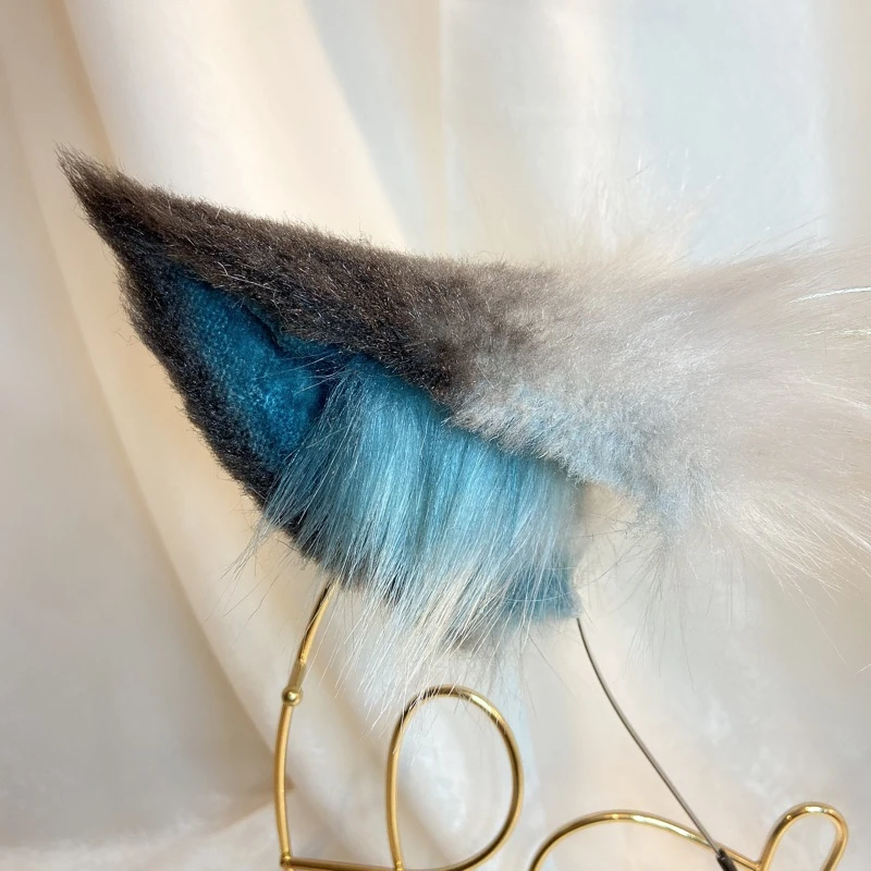 Обруч для волос с лисьими ушками косплея голубого цвета |