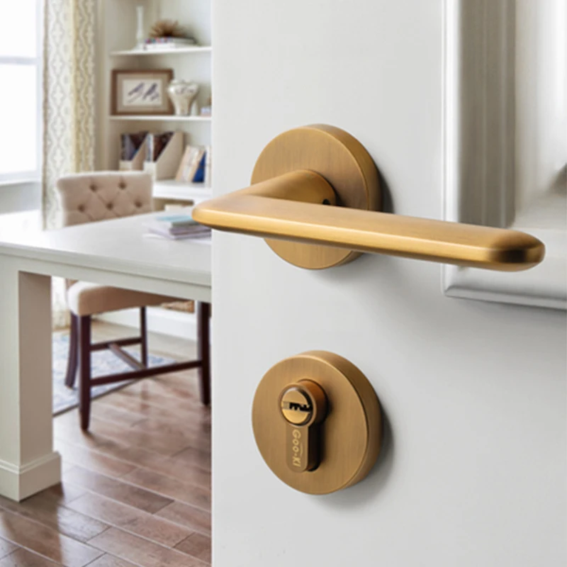 

1 комплект, бесшумный дверной замок с желтой бронзовой поверхностью/оформлением интерьера/спальни, дверная фурнитура