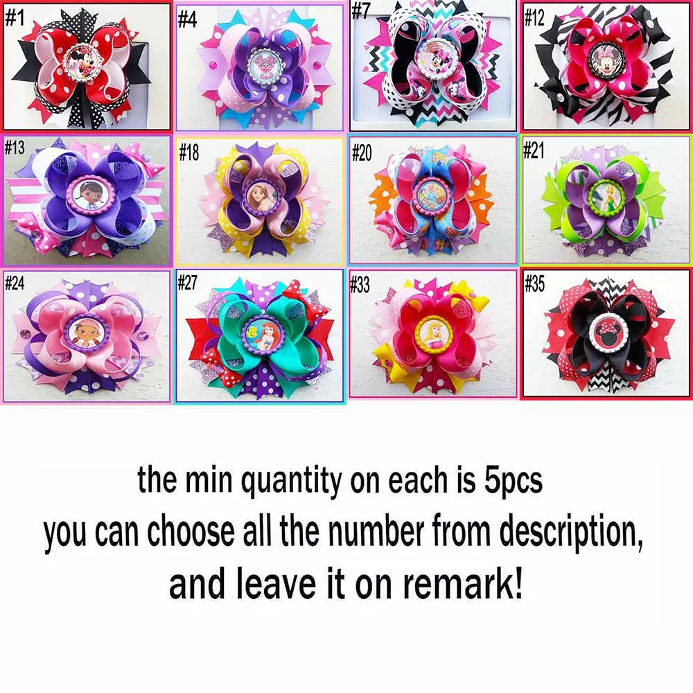 free shipping A group 30pcs 4.5&quot Inspired Boutique Layered Hair Bow character hair bows girl cartoon clips -A | Детская одежда и