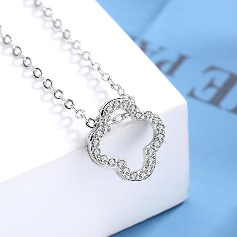 Женский ожерелье "Четырехлистный клевер" из стерлингового серебра S925 с цирконом от FUN-BEAUTY, модное, милое, простое и элегантное.