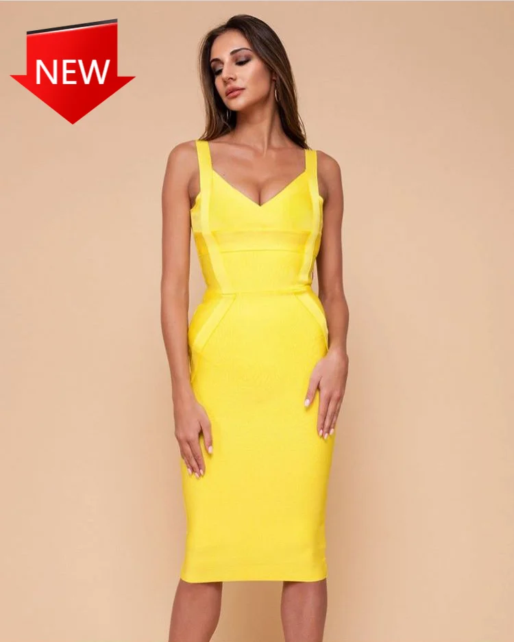 

vestido midi Bandage Dress Elegant Evening Party Dress High Quality Sexy Women V-Neck Rayon
