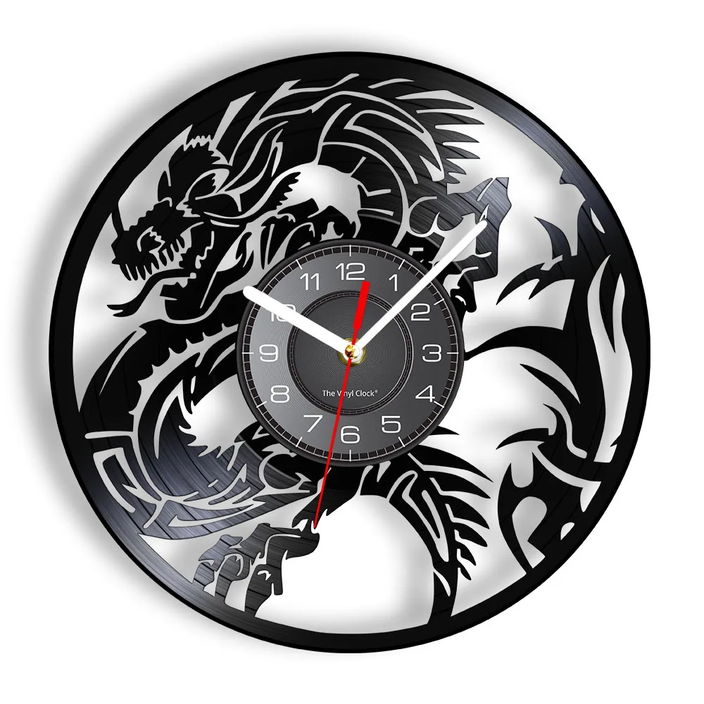 China Loong Dragon Legend Vinyl Record Wall Clock Eastern Cultures Fantasy Home Decor Magical Fairy Disk Crafts Silent Watch