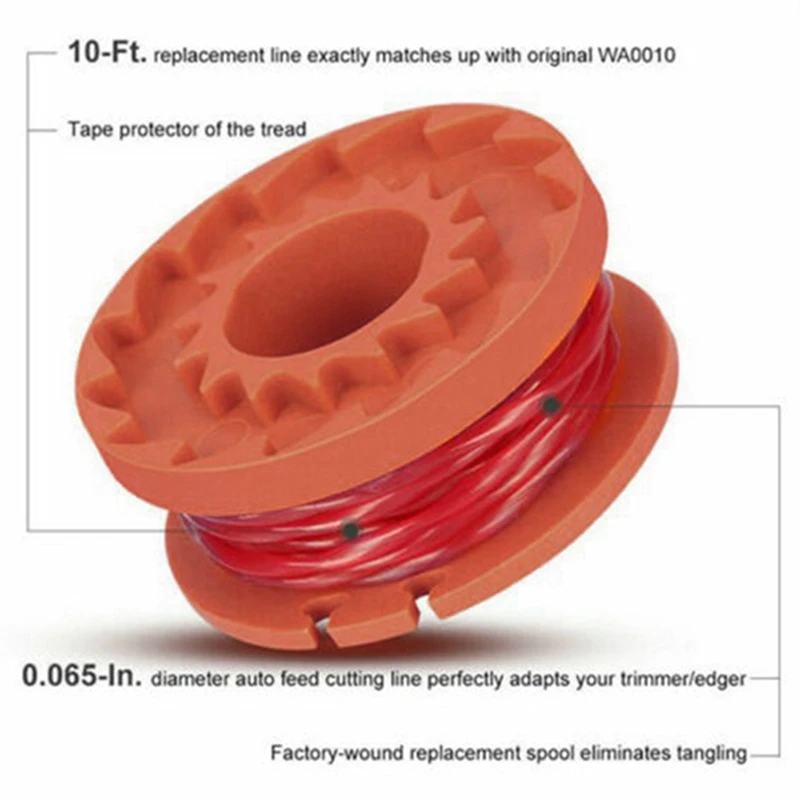 

9 Packs Replacement Spool String Grass Trimmer Line for WORX WA0010 6 Spool + 3 Cap