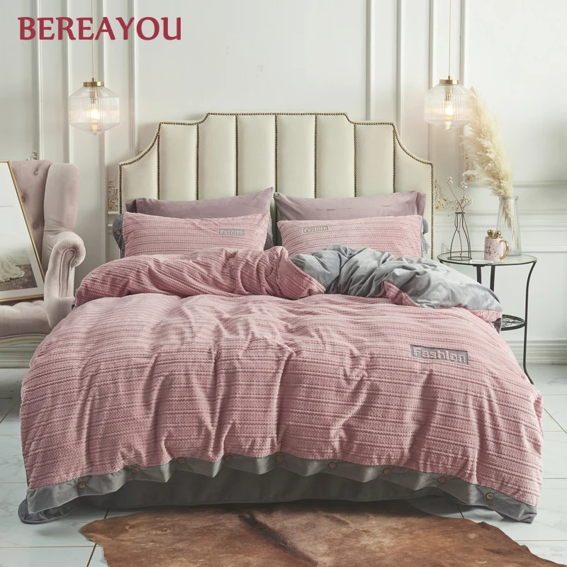 4 шт. роскошные комплекты постельного белья вельветовые синие розовые однотонные
