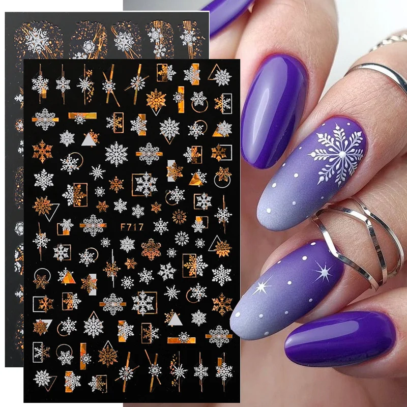 

3D наклейка, рождественские блестящие золотые и белые блестящие геометрические наклейки для ногтей с зимним оленем, 1 шт.