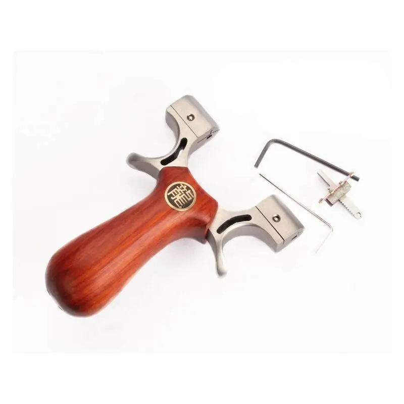 

Rosewood Handle Slingshot Manual Control Brass Decoration Stainless Steel Head
