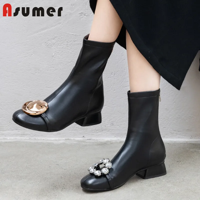 Женские ботильоны на низком каблуке ASUMER с металлическим украшением уникальные