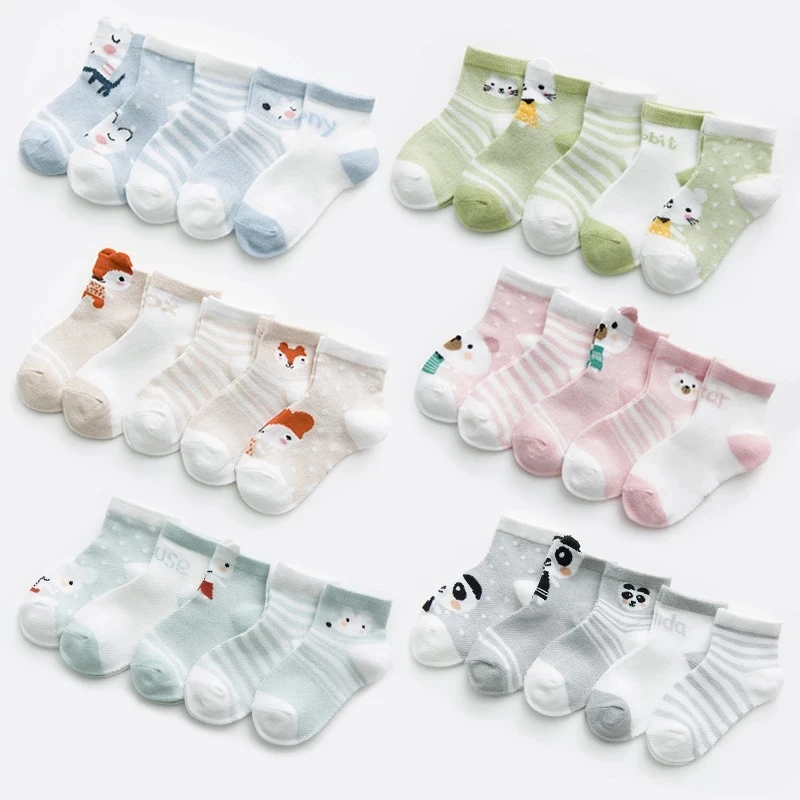 

5 парт/Лот, Детские Разноцветные носки для мальчиков и девочек, хлопковая сетка, для новорожденных, для начинающих ходить, детская одежда, ак...