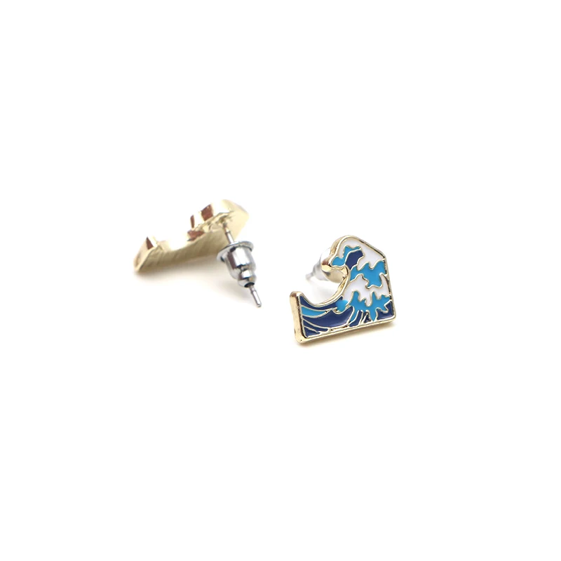 

DZ1692 New FArt Waves oil painting Stainless Steel Pierce Ear Stud Earrings For Womens 2021 Enamel Jewelry Earrings Kids Girls