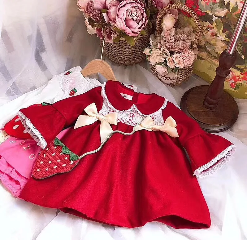 Осенне-зимнее красное шерстяное платье с длинными рукавами в винтажном