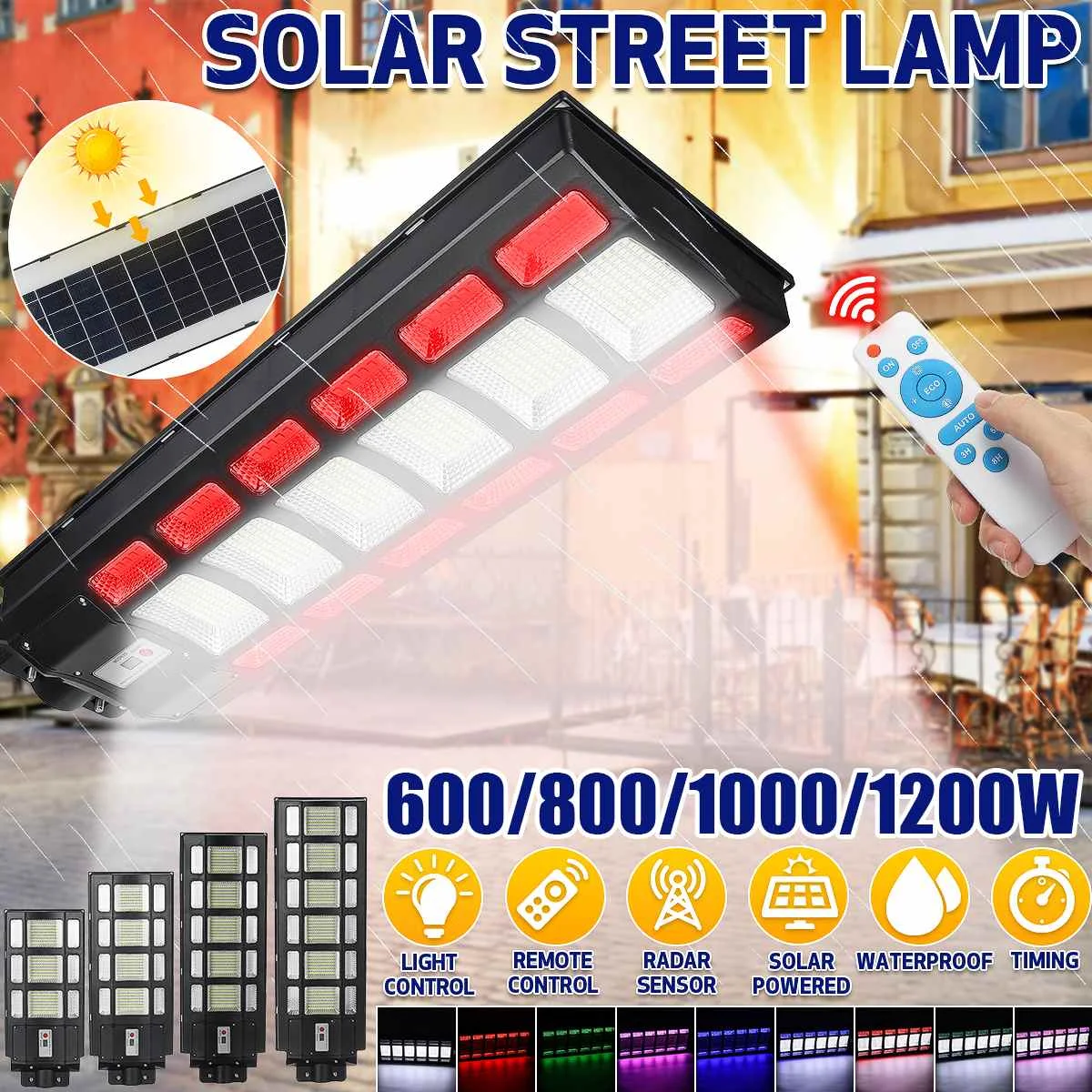 

800W RGB Waterproof Street Light 744 LED Solar Lamp With Remote Control Outdoor Lighting Wall Lamps Flood Light Garden Light