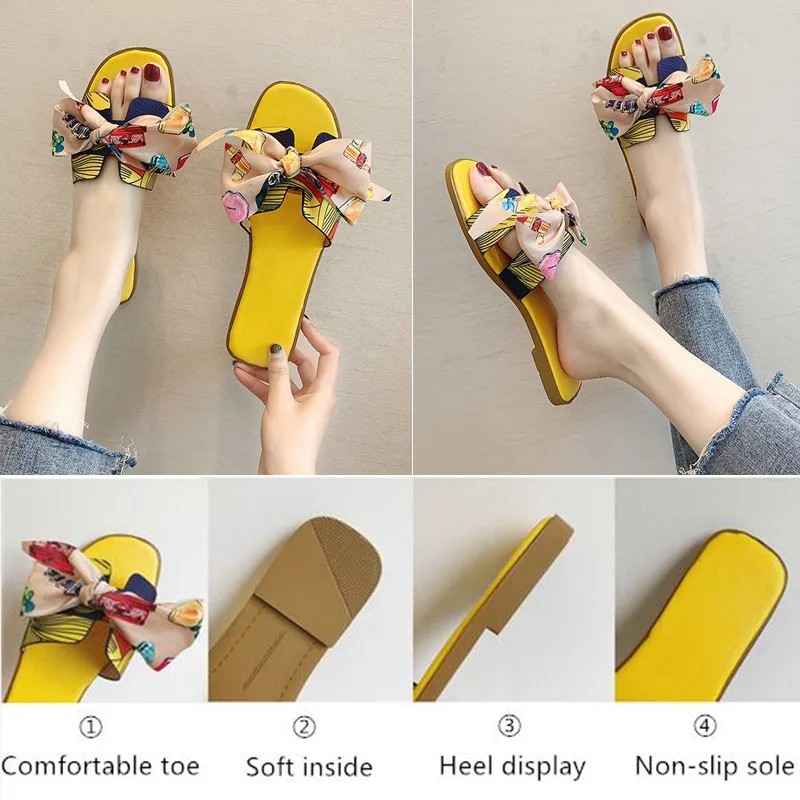 

New Women's Slippers Casual Fashion Home Outdoor Flat-Bottomed Comfortable Bow Decoration Non-Slip Sandals Women's Slippers