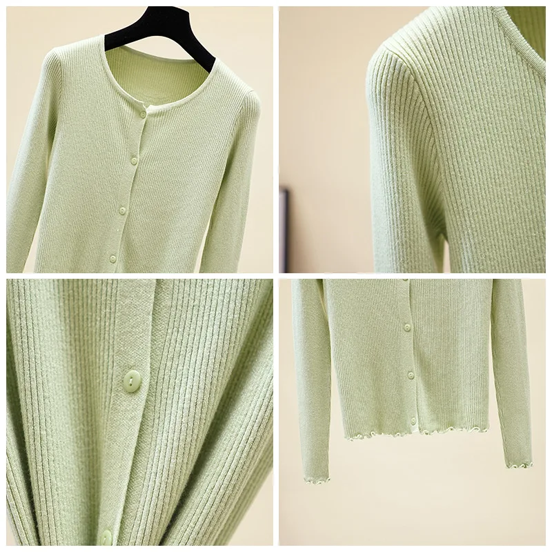 

2021 Korean Style O-neck Short Knitted Sweaters Women traf Thin Cardigan Fashion Sleeve Sun Protection Crop Tops