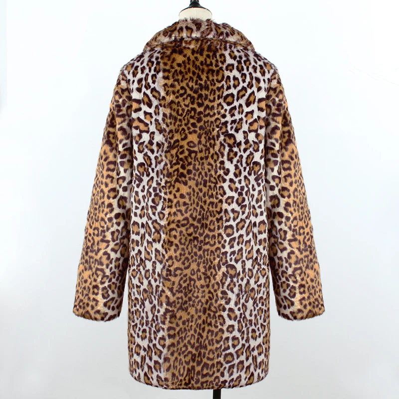 Женское длинное пальто с леопардовым принтом зимнее утепленное Тренч из
