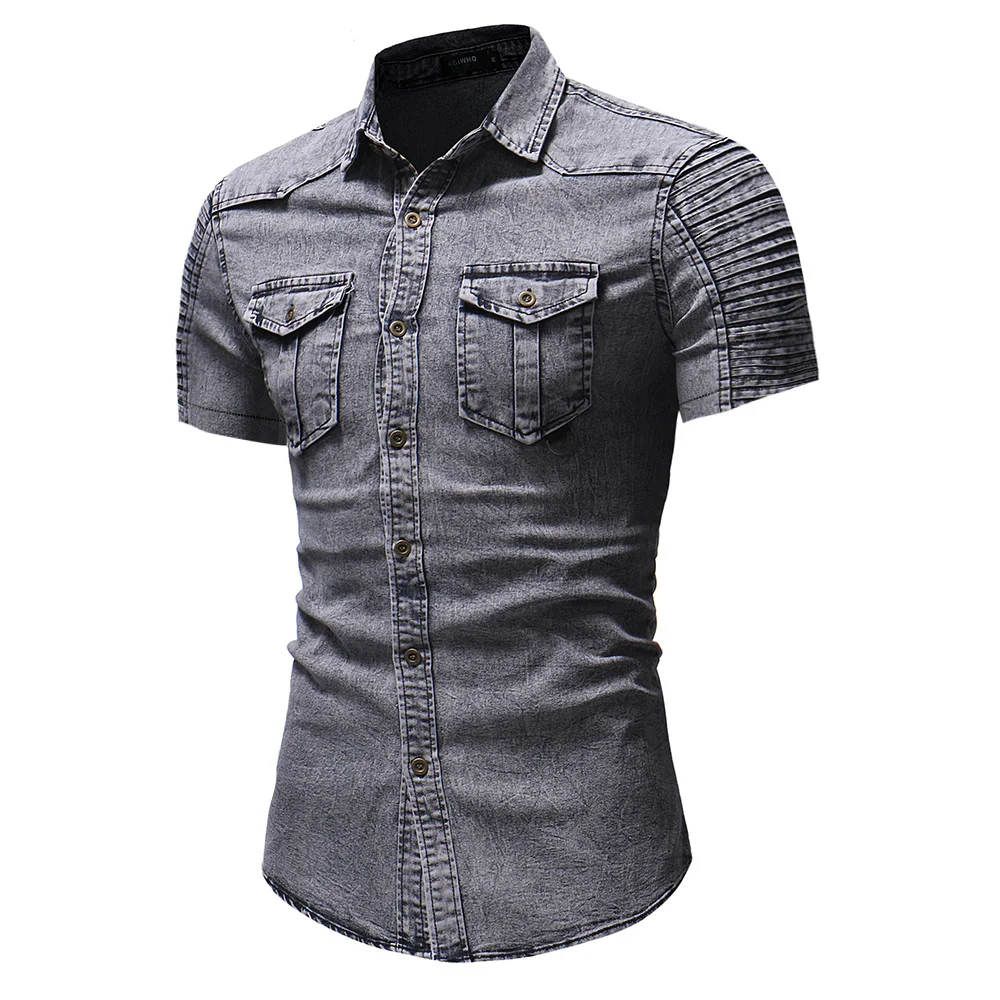 Brand Clothing 2020 Men Denim Shirt Mens Long Sleeve Soft Cotton Slim Shirts Male Elastic Jeans Cowboy | Мужская одежда