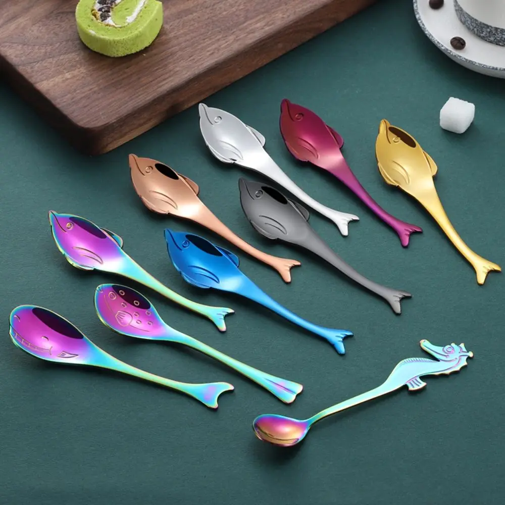 

Creative 304 Stainless Steel Fish Dolphin Whale Soup Spoons Chinese Dessert Tea Coffee Ice Cream Spoon Kitchen Tools Tableware