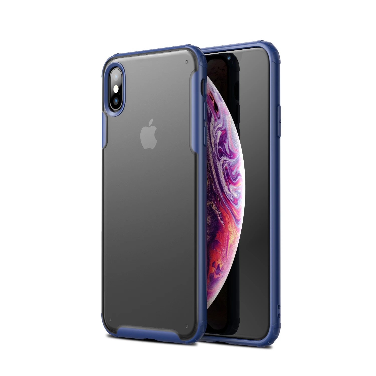 Синий Для iPhone Xs MAX XR 8 7 Чехол Ультра тонкий прозрачный PC задняя крышка с Резиновый ТПУ бампер, противоударный чехол - Цвет: Синий