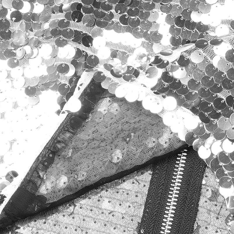 

Free Shipping 2020 New Trendy Silver Sequins Rivet Design Voile Splicing Long Sleeves Celebrity Party Club Crop Tops