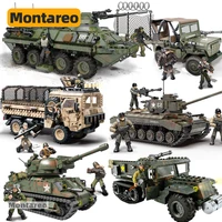moc ww2 military stryker vehicle m26 m4 tank halftrack car truck model building blocks army action figures kids toys boys gifts